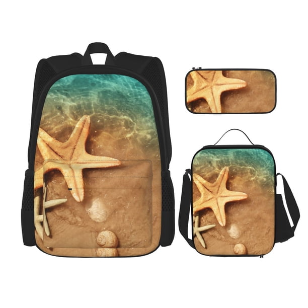 Balery Starfish And Seashell 1 Mochila escolar 3 en 1 para niños: mochila resistente con lonchera térmica y estuche para lápices. Mochila escolar para niños y niñas.