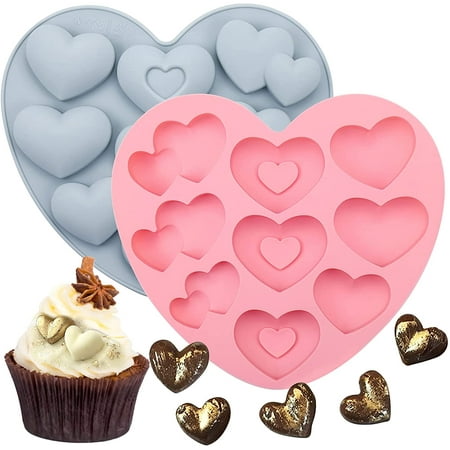 

Silicone Heart Mold 2 Pcs 9-Cavity Small Heart-Shaped Chocolate Molds for Candy Gummy Ice Cubes Pudding Baking Gelatine and Cake Decorating