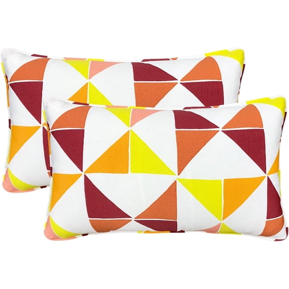 Fabritones Pack of 2 Outdoor Waterproof Decorative Lumbar Pillows with Inserts for Patio Furniture, 20x12 Inch Fade Resistant Patio Garden Lumbar Cushions for Couch Bed Sofa, Triangular Multi