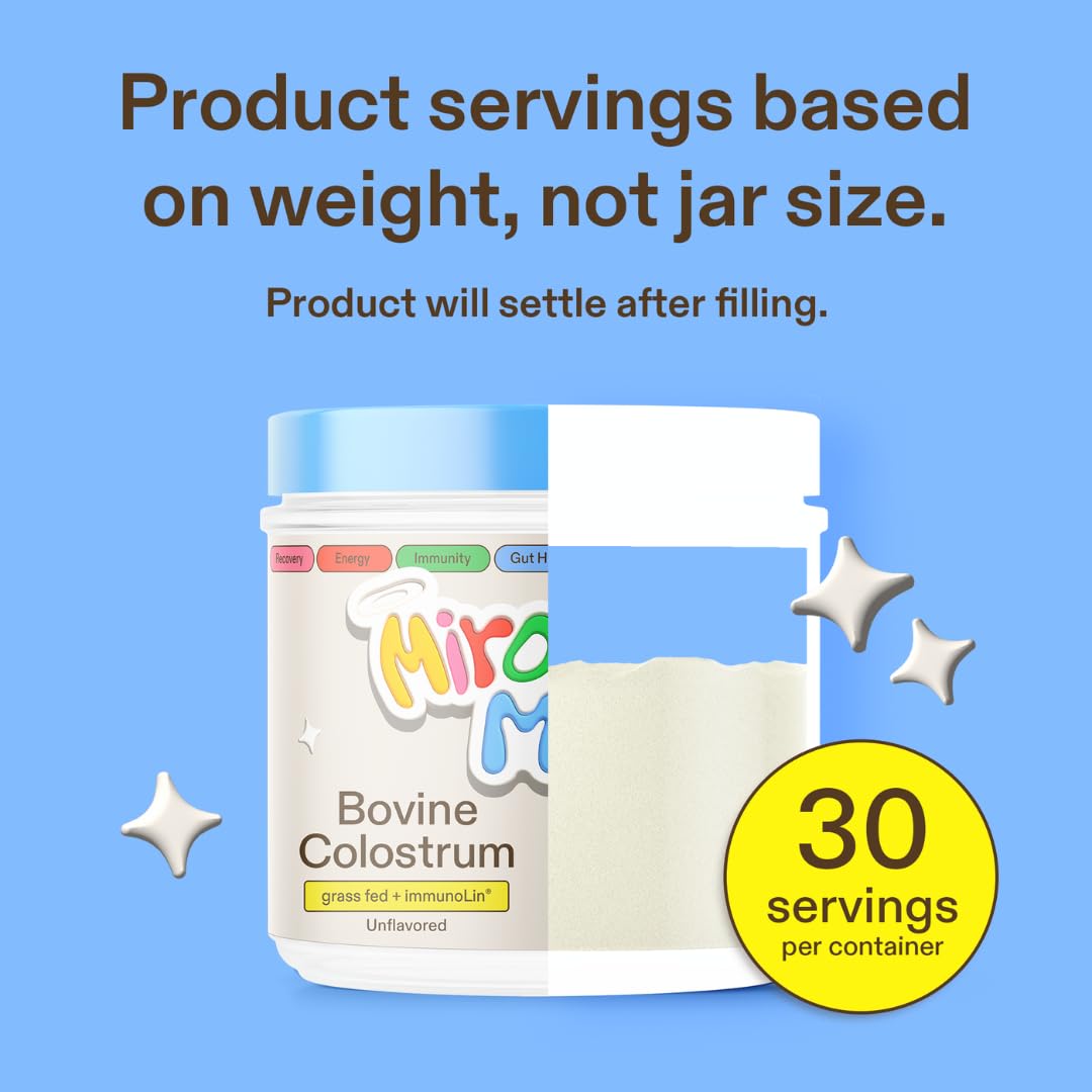 Miracle Moo Colostrum Supplement for Gut Health, Hair Growth, Beauty and Immune Support - Easy to Mix Grass Fed Bovine Powder - Highest IgG Plus ImmunoLin, Unflavored (30 Servings)