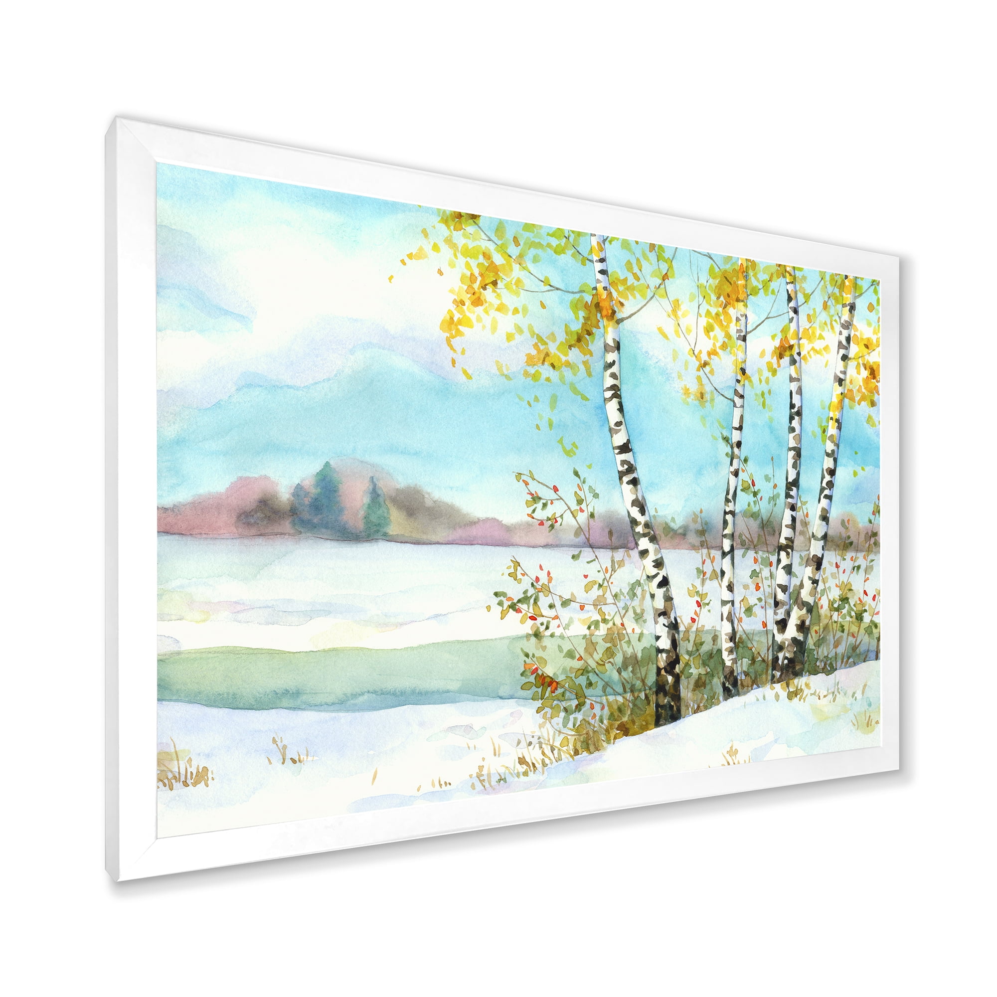 Designart 'Birches In Snowy Land' Lake House Framed Art Print
