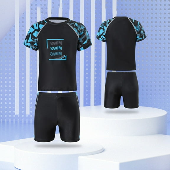 Boys' 2 Piece Swimwear Set Printed Fashion Cartoon Swimwear Blue -