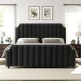 thumbnail image 3 of Bed Frame, Upholstered Bed Frame with Headboard and Footboard, Queen Size Bed Frame with Strong Wooden Slats Support, No Box Spring Required, 3 of 9