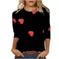 thumbnail image 2 of SDNall Mode Femmes T-shirt Imprimé Mi-Longueur Manches 3/4 Blouse Col Rond Hauts Décontractés, 2 of 9