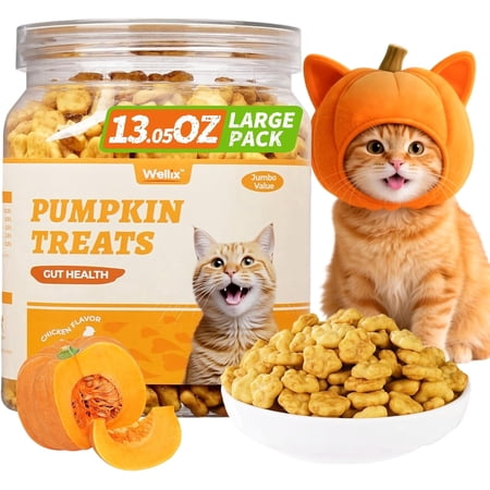 Wellix 13.05oz Healthy Cat Treats Pumpkin Flavor - Chicken Formula Stomach Sensitive Kitten Snacks for Digestive Support - Cat Constipation Relief Low Calorie Food Topper for Cats
