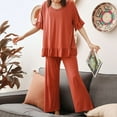 thumbnail image 2 of Clearance! Cqxid525 Women Casual 2 Piece Outfit Women's Pajama Set Layer Short Sleeve Top and Long Pants Red 1PC, 2 of 4