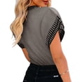 thumbnail image 3 of Short Sleeved Womens Ruffle Tops Crew Neck Lightweight Soft Knit Sweater, 3 of 4