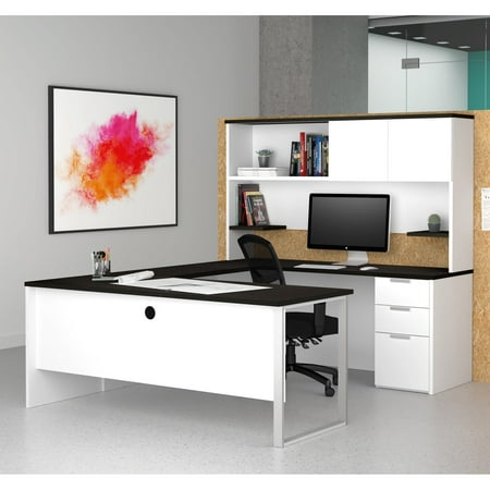 Premium Plus Hutch - Pro-Concept Plus U-Desk with Hutch in White & Deep Grey