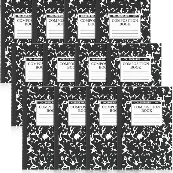 12 Pack A5 Composition Notebooks Bulk Wide Ruled Composition Notebook Wide Ruled Notebooks Marble Covers Notebook for Student Classroom Office Supplies(Black)