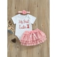 thumbnail image 2 of Bagilaanoe 3Pcs Newborn Baby Girls Easter Outfits Letters Print Short Sleeve Romper Tops + Mesh Tutu Skirt + Headband 3M 6M 12M 18M Infant Casual Skirt Set, 2 of 8