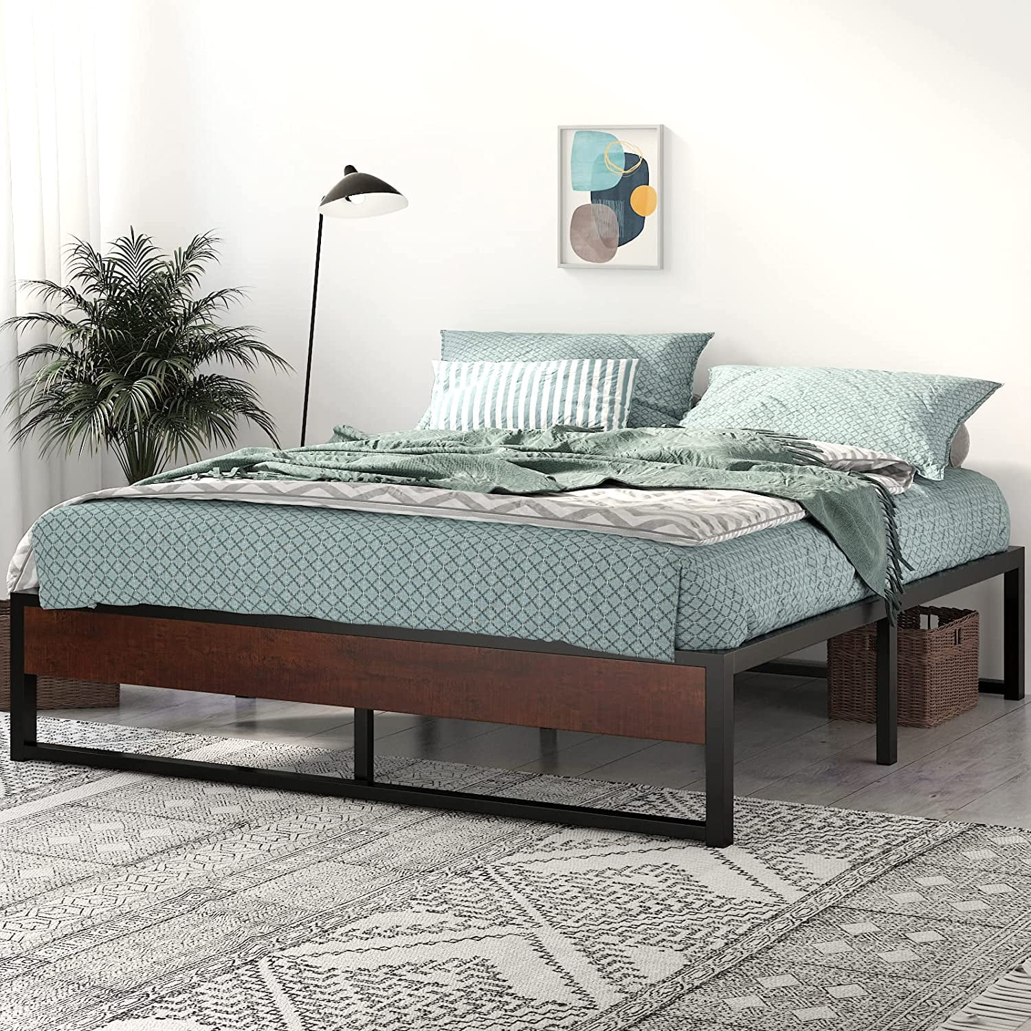 Metal Platform Bed Frame With Steel Slat Support Bedding Furniture King Size New 