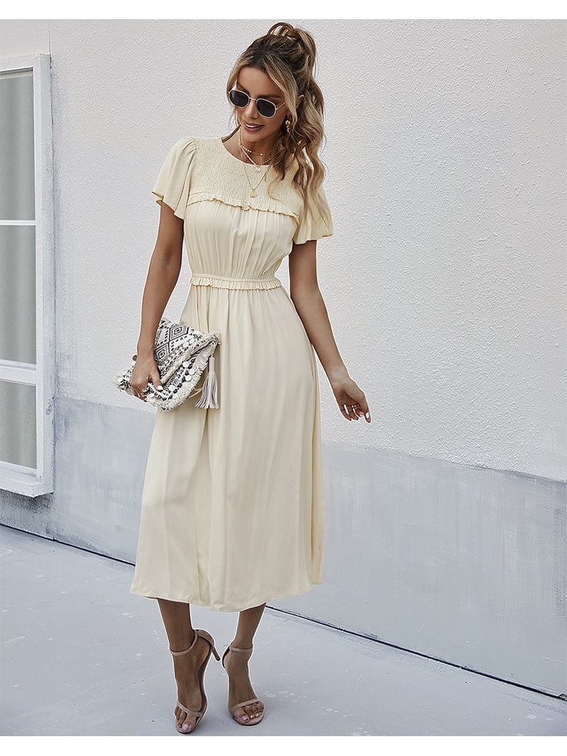 short sleeve shirred dress Short Sleeve Shirred Kimberly Dress