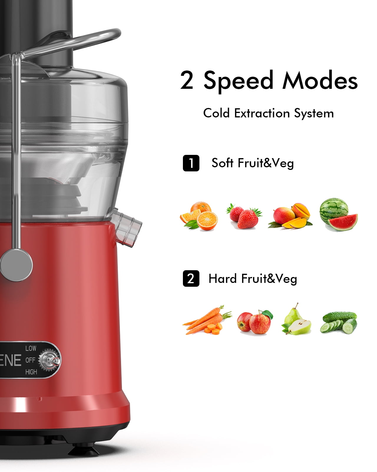 SiFENE Centrifugal Juicer Machine 1000W - Dual Speed, Easy Clean - Red