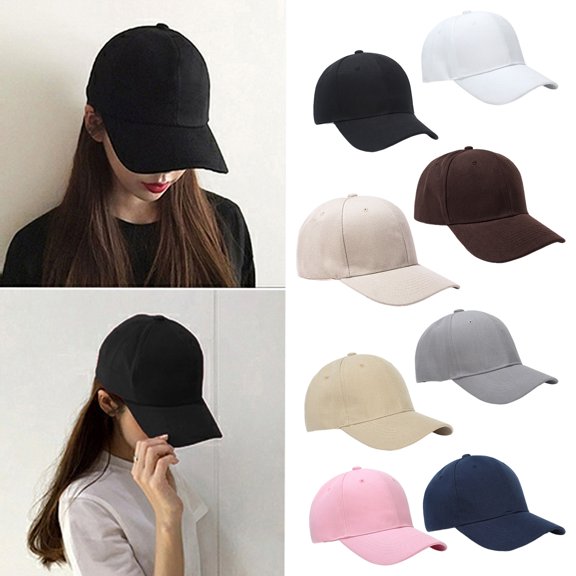 Eosunjian Men Baseball Hat Long Brim Sun Anti UV Adjustable Head Circumference Solid Color Unisex Outdoor Sun Hat Daily Peaked Cap Black