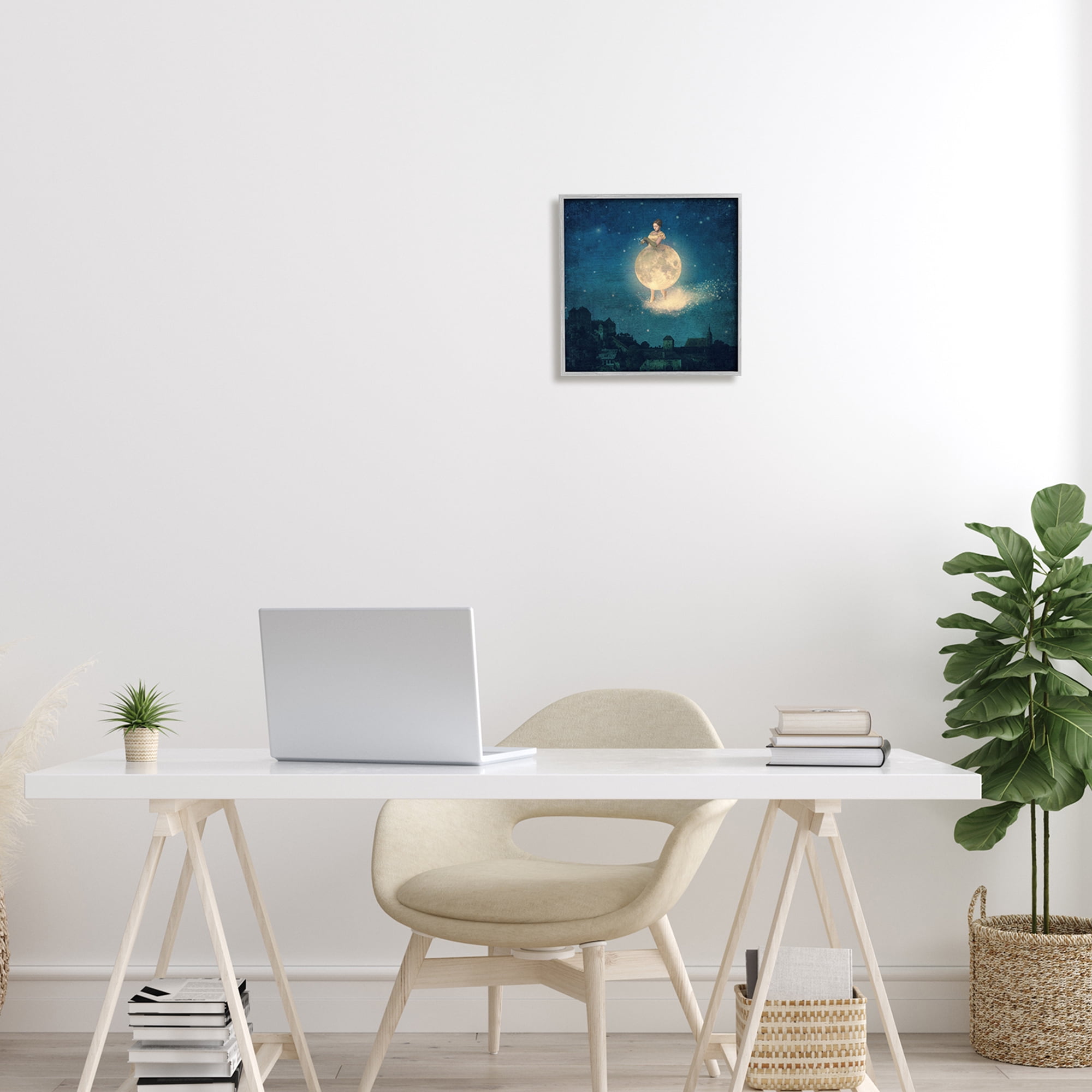 Stupell Industries Surreal Lunar Woman Nighttime Stars Cityscape Framed Wall Art, 12 x 12, Design by Paula Belle Flores