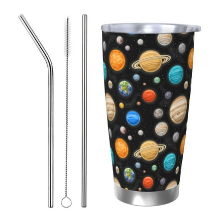 

Salouo Planets In Deep Space Print 20oz Tumbler with Lid Stainless Steel Vacuum Insulated Tumbler Durable Insulated Coffee Mug Thermal Cup with Splash Proof Sliding Lid-Straw Three-piece Set