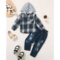 thumbnail image 3 of ZOEREA Toddler Baby Boys Clothes Outfits Kids Hoodie Flannel Shirts Set Plaid Hooded Tops +Jeans Pants Fall Winter 2-6T, 3 of 6
