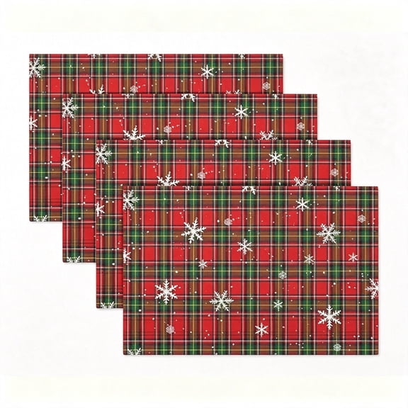 2026 Christmas Home Party Decoration Christmas Placemats Set Of 4 Red Green Plaid Snowflake Winter Holiday Table Place Mats Heat Washable Fabric Table Mats For Xmas Dining Table