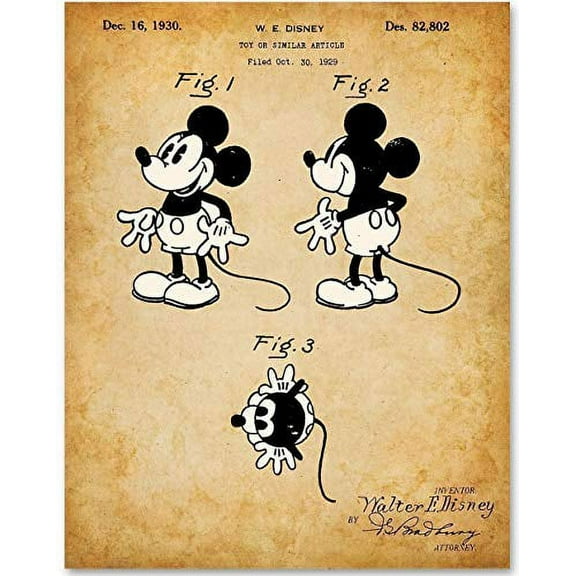 Mickey Mouse Drawing - 11x14 Unframed Patent Print - Great Gift for Disney Fans