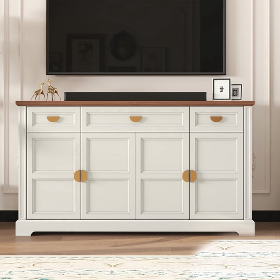 CBJCBJ Modern 60" Large Sideboard Storage Cabinet with Drawers, Farmhouse Wooden Coffee Bar, White