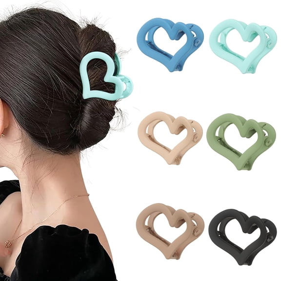 AWAYTR 6 Pcs Heart Hair Claw Clips for Women Matte Nonslip Hair Jaw Clips Heart Hair Clips for Thin Thick Hair Cute Hair Styling Accessories