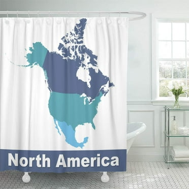 Libin Canada White Abstract Detailed North America Map Border Cartography Shower Curtain 66x72 inch