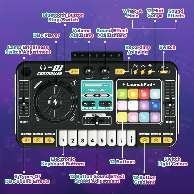 Hot Bee DJ Mixer for Kids with Microphone&Bluetooth, Light up DJ
