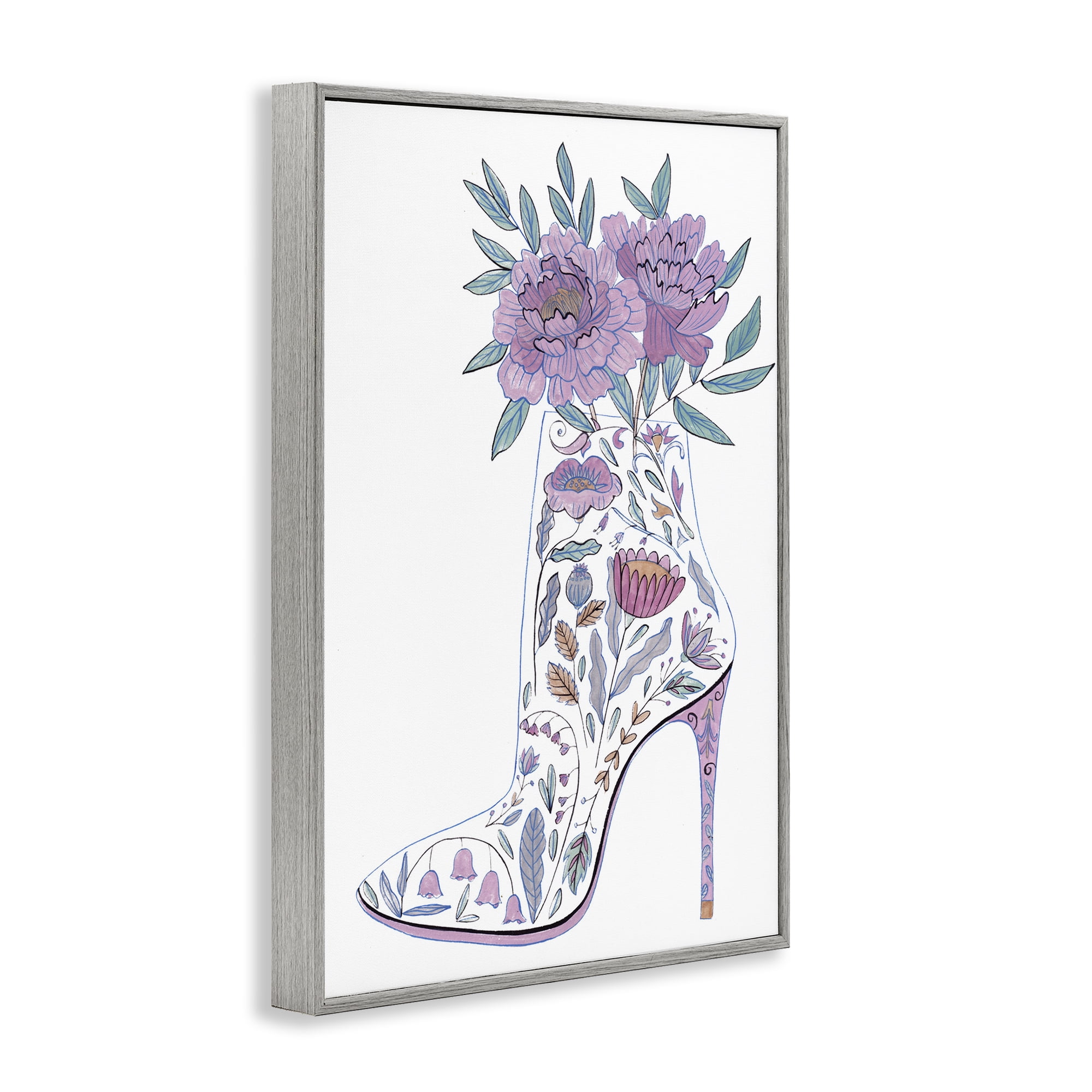 Stupell Industries Floral Heel Bouquet Botanical & Floral Painting Gray Framed Art Print Wall Art, 20 x 30