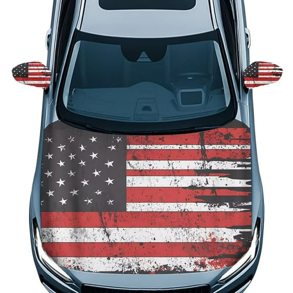 Jeiento American Flag Car Hood Cover Pack with Mirror Covers Soft Car Hood Protector Easy to Install Side View Mirror Cover Protection for Snow Ice Bird Droppings Outdoors