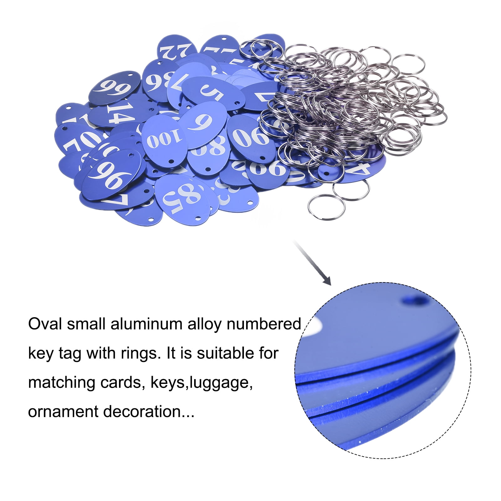 Uxcell Oval Number Tags Key Tag with Ring, 1-100 Numbered Blue ID Tag for Coding, Decoration, Pack of 100