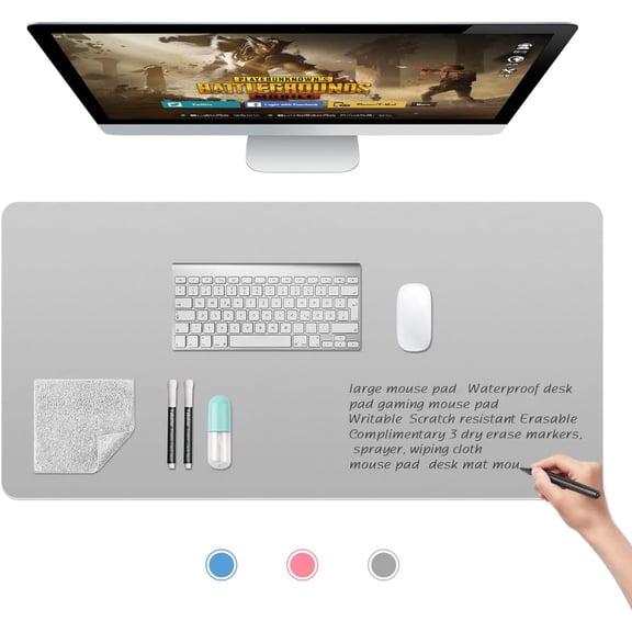 Dry Erase Large Mouse Pad Desk Mat Writable Erasable Heat-Resistant Waterproof Desk Protector, Grey, 31.5 × 15.7 in
