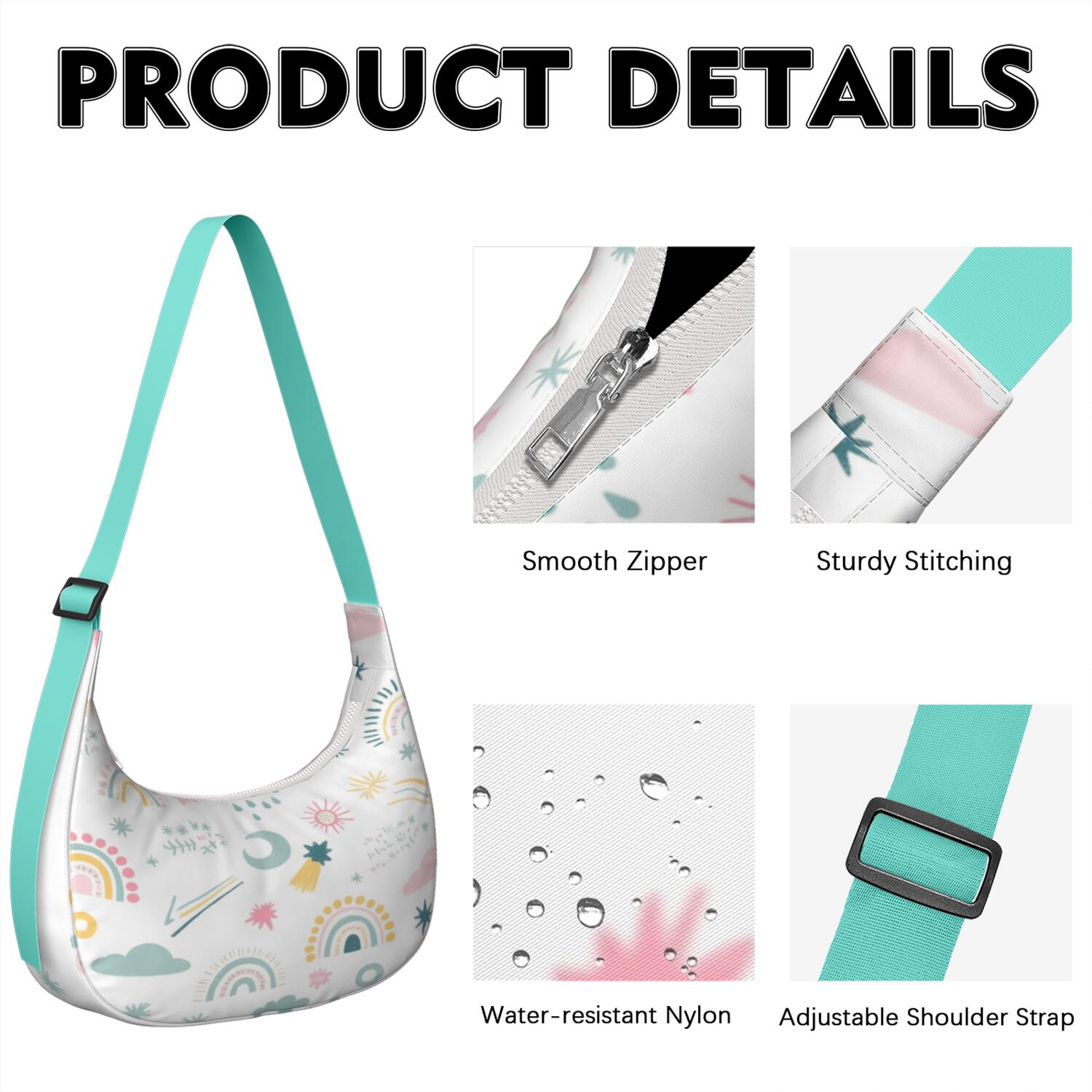 Rainbow Cartoon Sling Bag Lightweight Bag for Travel Vacation Shopping Hiking Cycling Gym