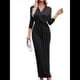 thumbnail image 3 of Vestido de Noche Fruncido para Mujer, de Larga, Ajustado, con Abertura y Escote en V, Liso, con Cintura , , para Otoño. Negro XL, 3 of 9