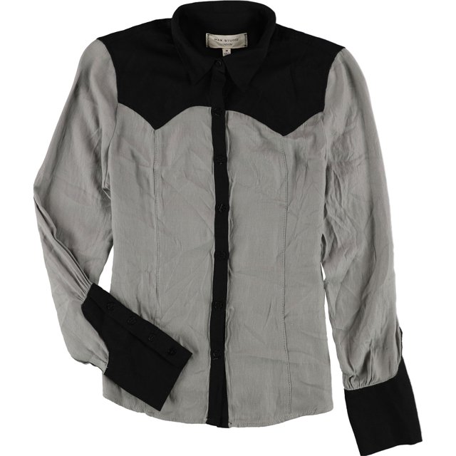 Max Studio London Womens Colorblocked Button Up Shirt, Black, Medium