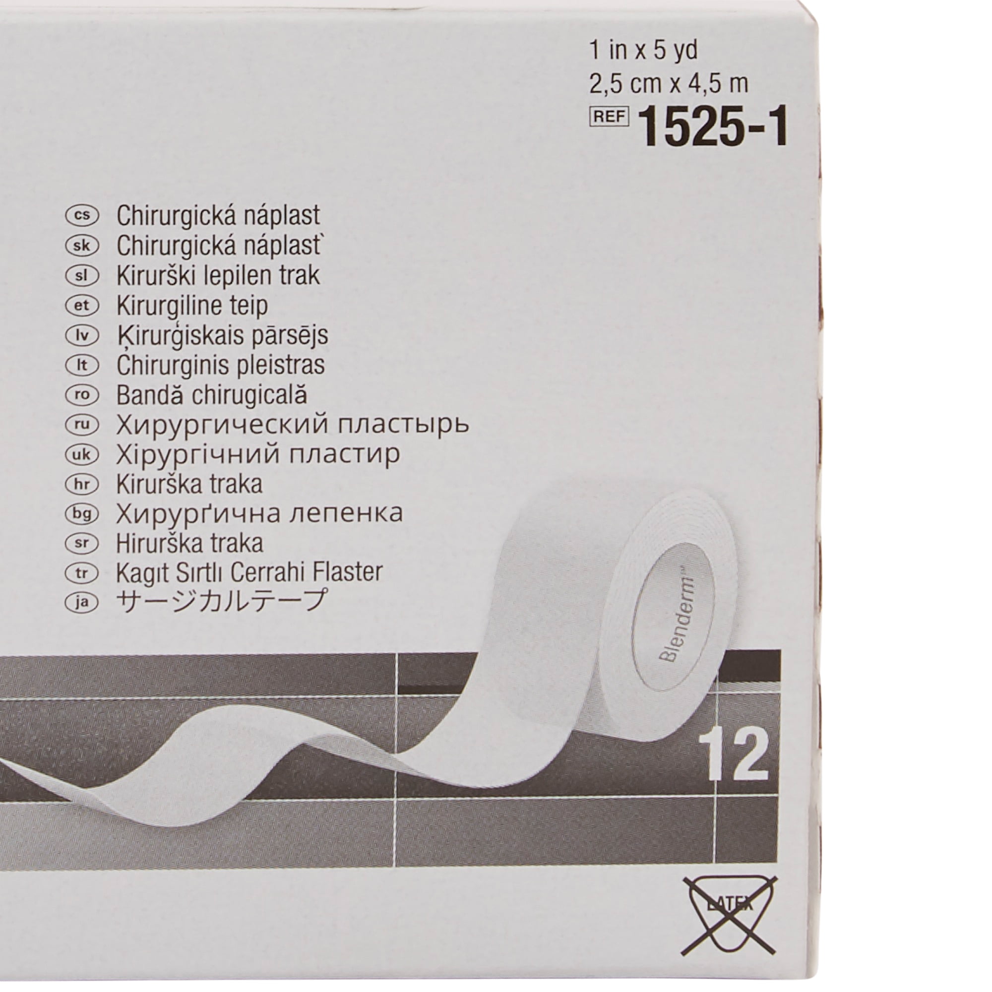 3M Blenderm Transparent, Hypoallergenic, Waterproof Plastic Medical Tape, 1" x 5 yards, 12 Rolls, 1 Pack