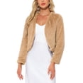 thumbnail image 1 of CHAQUETA CORTA ABIERTA INSPIRADA EN CHIC PARA MUJER, BOLERO DE FALSO PIEL DE MANGA LARGA, ABRIGO DE INVIERNO XL CAMEL, 1 of 5