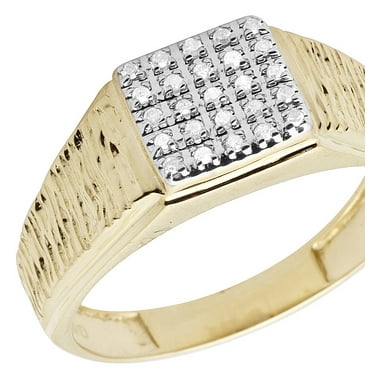Men's 10K Yellow Gold Real Diamond Square Pinky Engagement Ring 0.12ct