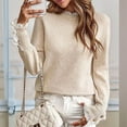 thumbnail image 3 of Sweaters for Women Ruffle Mock Neck Long Sleeve Button Knit Pullover Pullovers  S, 3 of 8