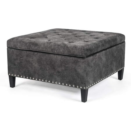 Homebeez Large Square Footstool Fabric Ottoman with Storage Footstool, 32x32x19, Dark Gray