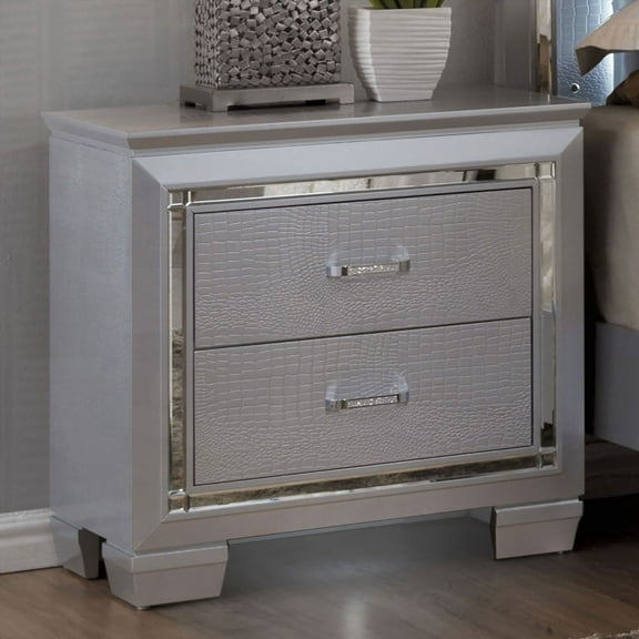 Contemporary Silver Nightstand with LED Light & Dovetail Drawer