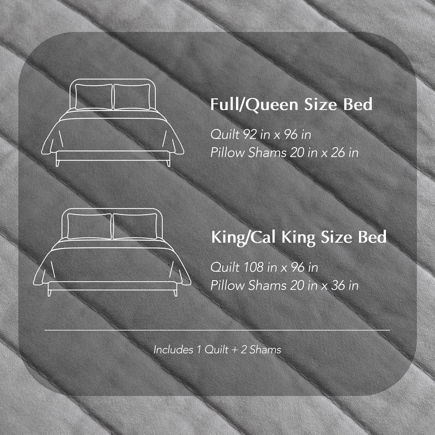 EVERGRACE Cotton Sateen Quilt Set King Size, Pre-Washed Cotton Channel Stitch Coverlet Bedspread, 3 Pieces Lightweight Soft Bedding Sets for All Season, with 2 Pillow Shams, Fog Gray