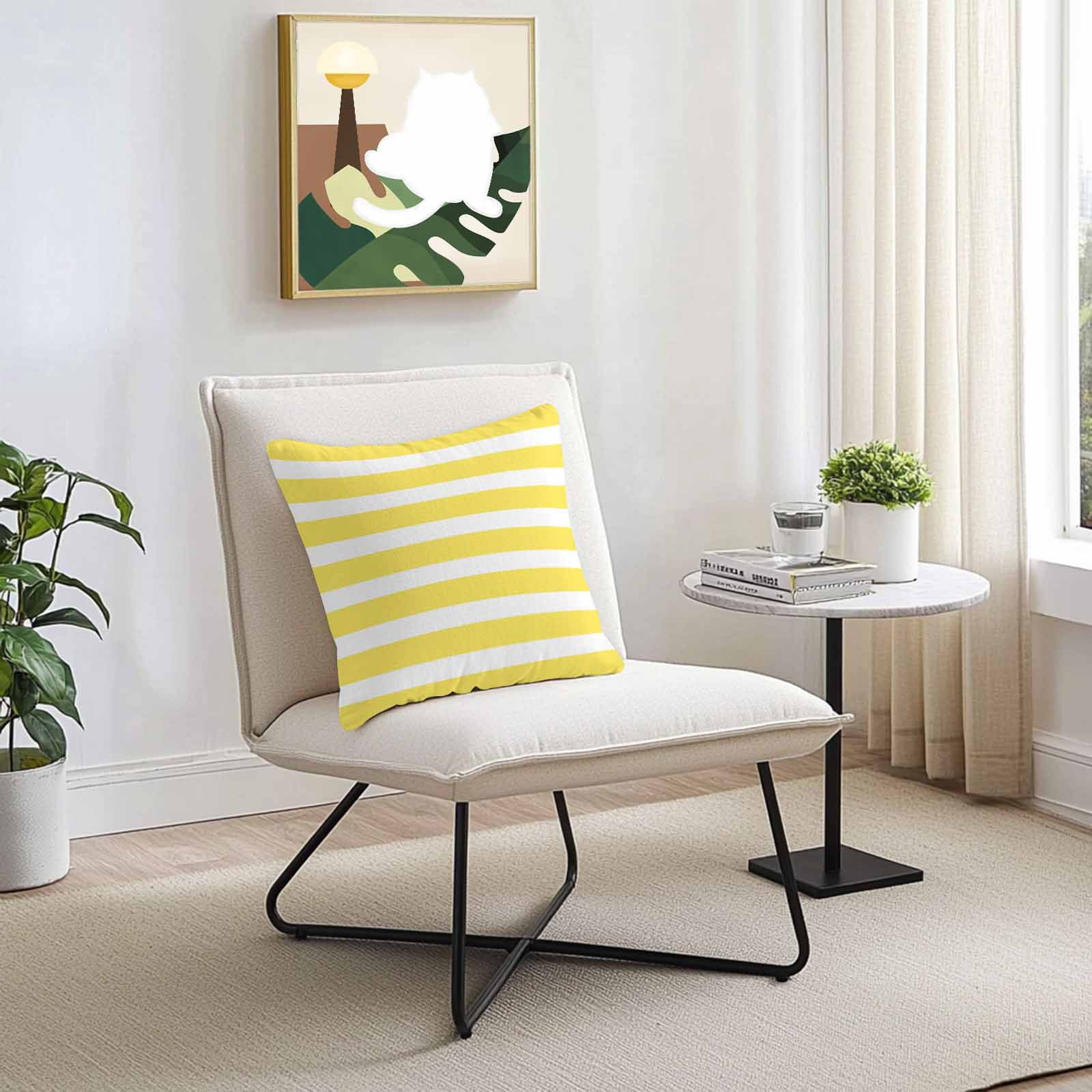 White Yellow Striped Outdoor Pillow Covers Set of 2 Simple Stripes Background Waterproof Throw Pillow Case Decorative Square Cushion Cover for Patio Couch Garden Balcony, 18"x18"