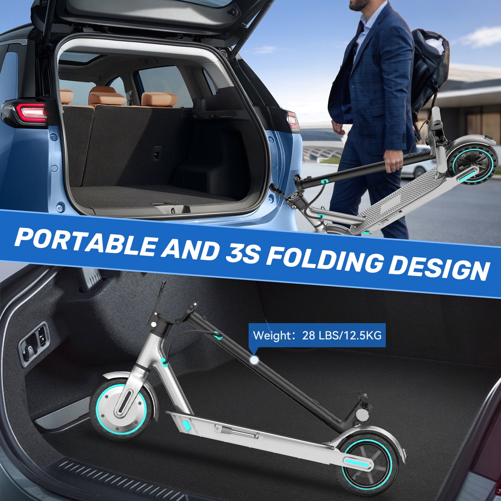 350W Electric Scooter, 19Mph Speed & Up to 21 Miles Range, 8.5