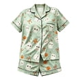thumbnail image 4 of RUTAYY Girls Pajama Set Short Sleeve Top and Shorts Halloween Ghost Cat Pumpkin Graphic Comfortable Nightwear Green, 4 of 4