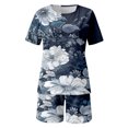 thumbnail image 1 of AYA Femmes Casual Mode Simple Col Rond Manches Courtes Top Short Papillon Fleur Impression Deux Pièce Costume, 1 of 3