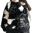 thumbnail image 3 of Chandails à Col Rond pour Femmes, Manches Longues, Imprimé Vache, Décontracté, Oversize, Noir TG, 3 of 7