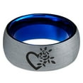 thumbnail image 2 of Tungsten Flower Heart Band Ring 8mm Men Women Comfort Fit Blue Dome Brushed Gray Polished, 2 of 4