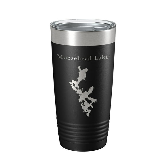 Moosehead Lake Map Tumbler Travel Mug Insulated Laser Engraved Coffee Cup Maine 20 oz Black