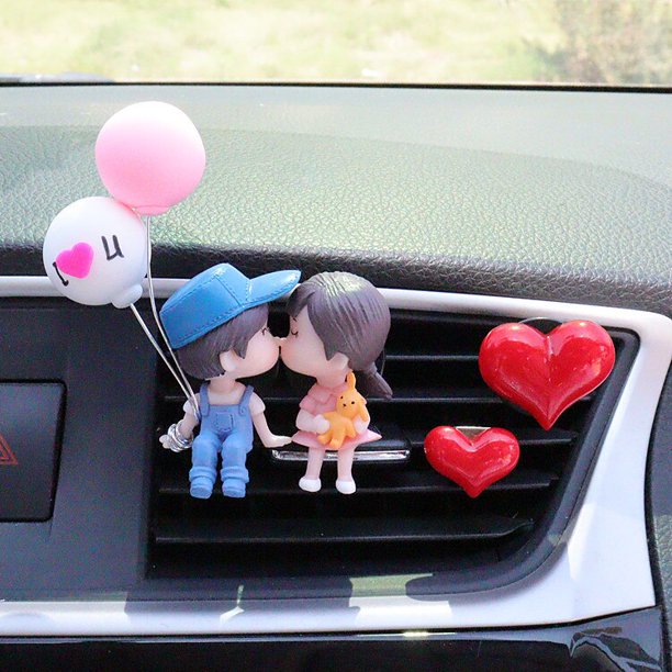 Clip de salida de aire de coche, decoración Interior, linda pareja, beso, globo, amor, figura de acción, fragancia, adorno, rosa, accesorios para automóviles, Mujeres