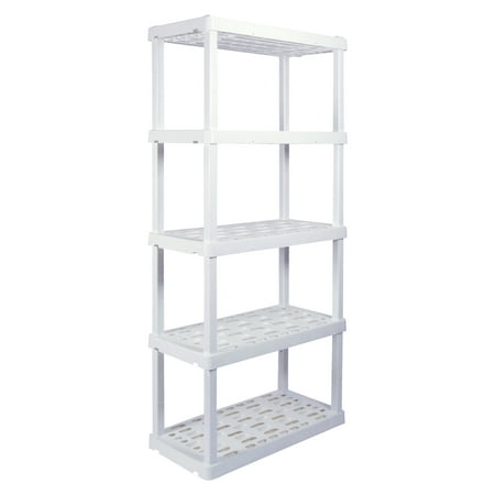 

Hyper Tough 74 H x 18 D x 36 W 5 Shelf Plastic Garage Shelves Storage Shelving Unit White 750 lbs Capacity